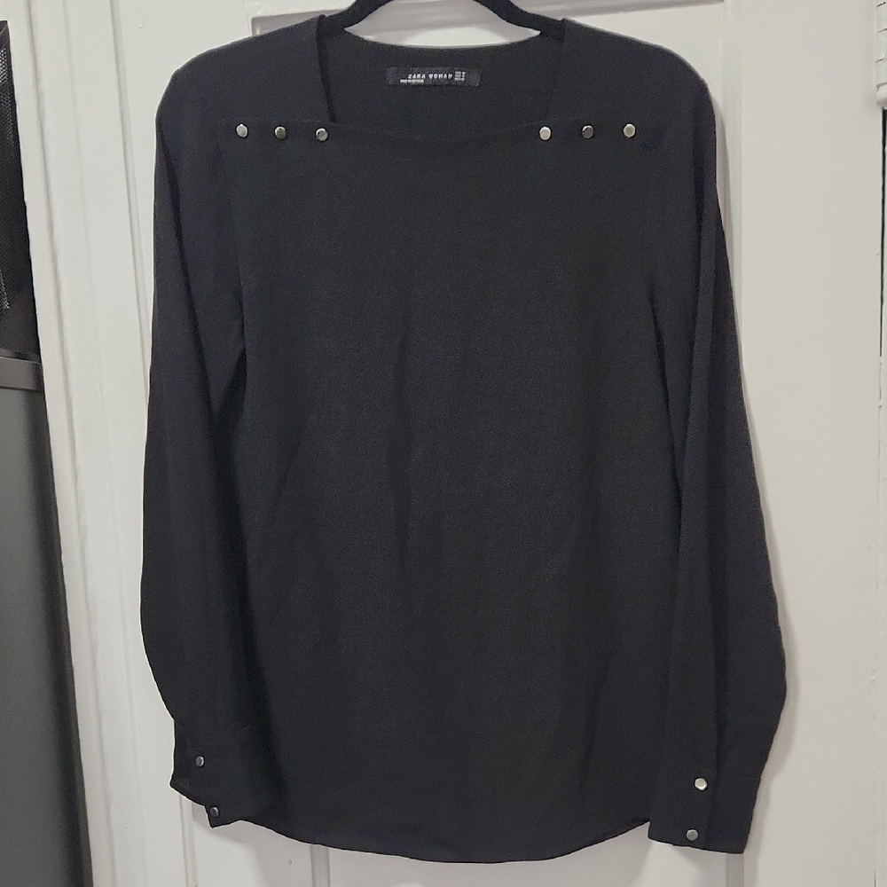 Zara Classic Black Top With Button Details